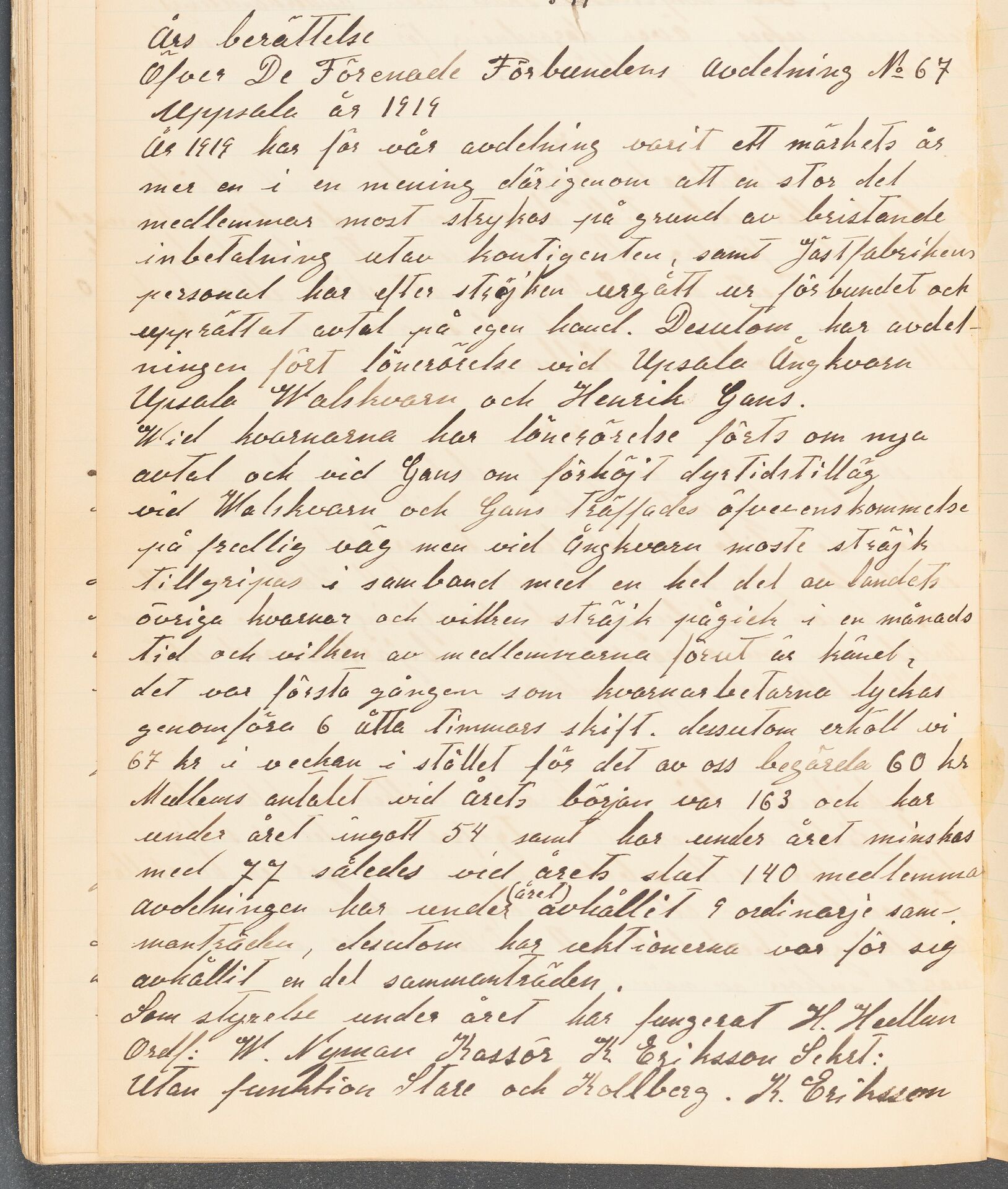 Kemisk-Tekniska Kvarn- och Läderarbetareförbundet avd 067 Uppsala - annual report (1919)