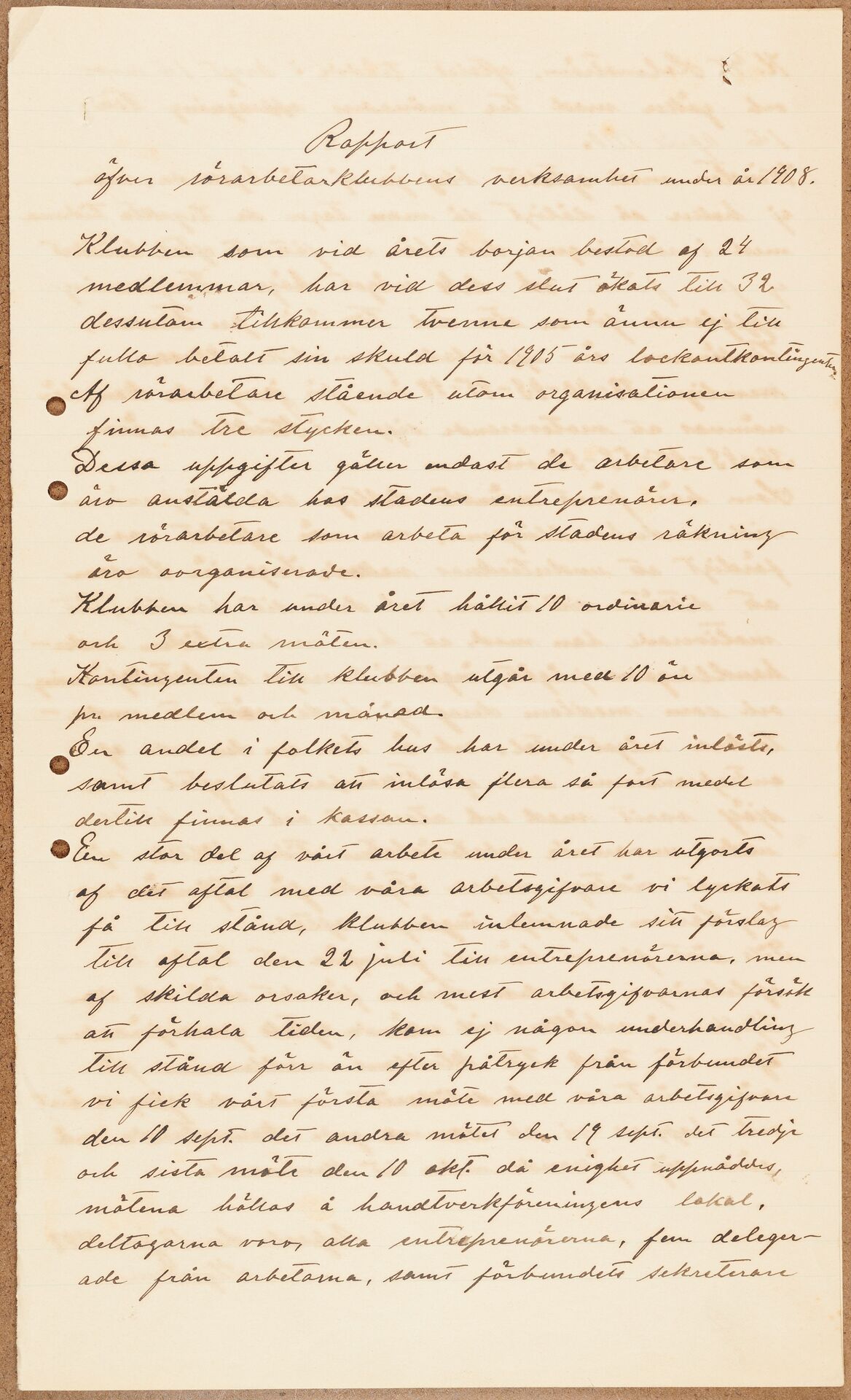 Byggnadsarbetareförbundet avd 052 Uppsala - annual report (1908)