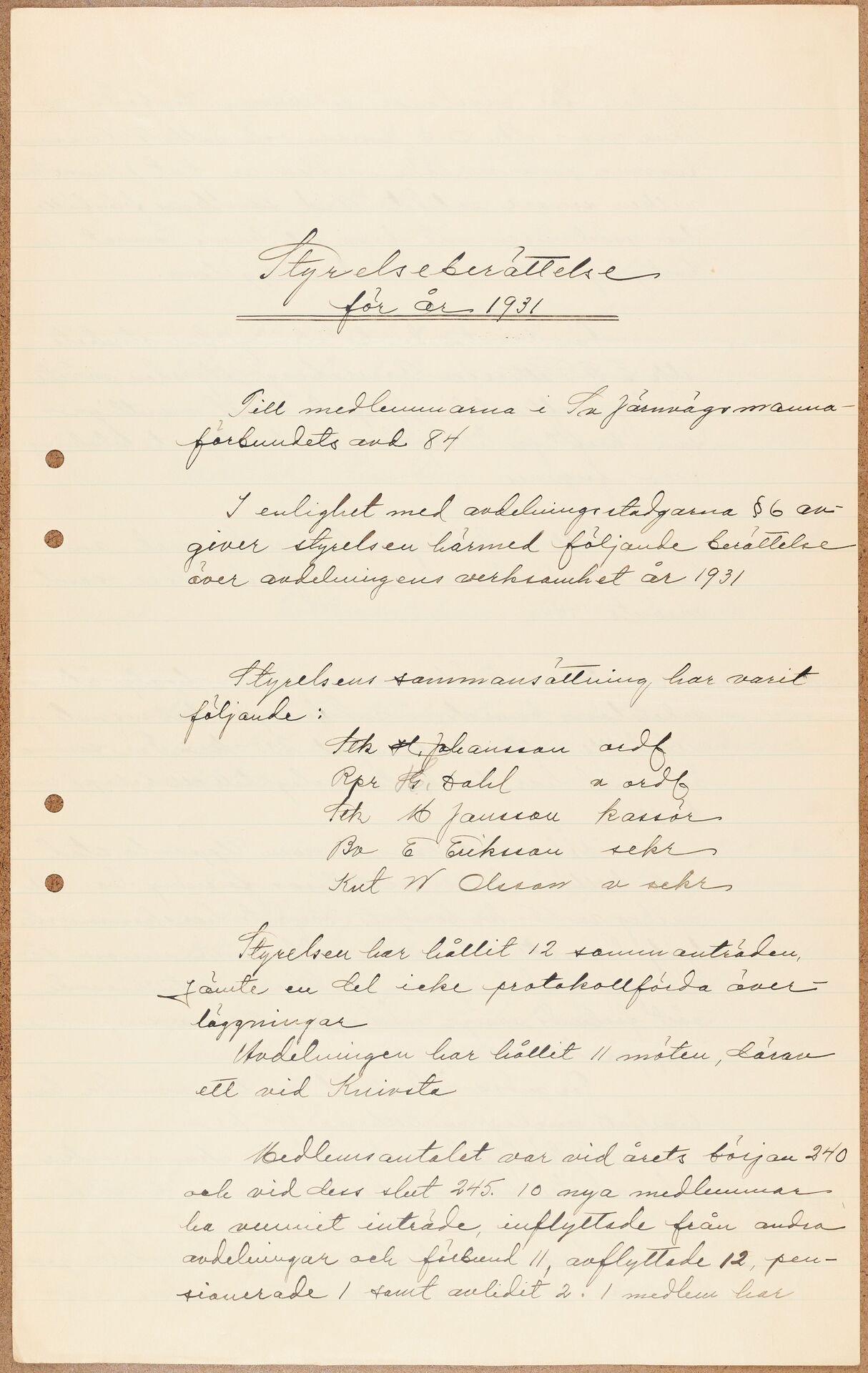 Järnvägsmannaförbundet avd 084 Uppsala - annual report (1931)