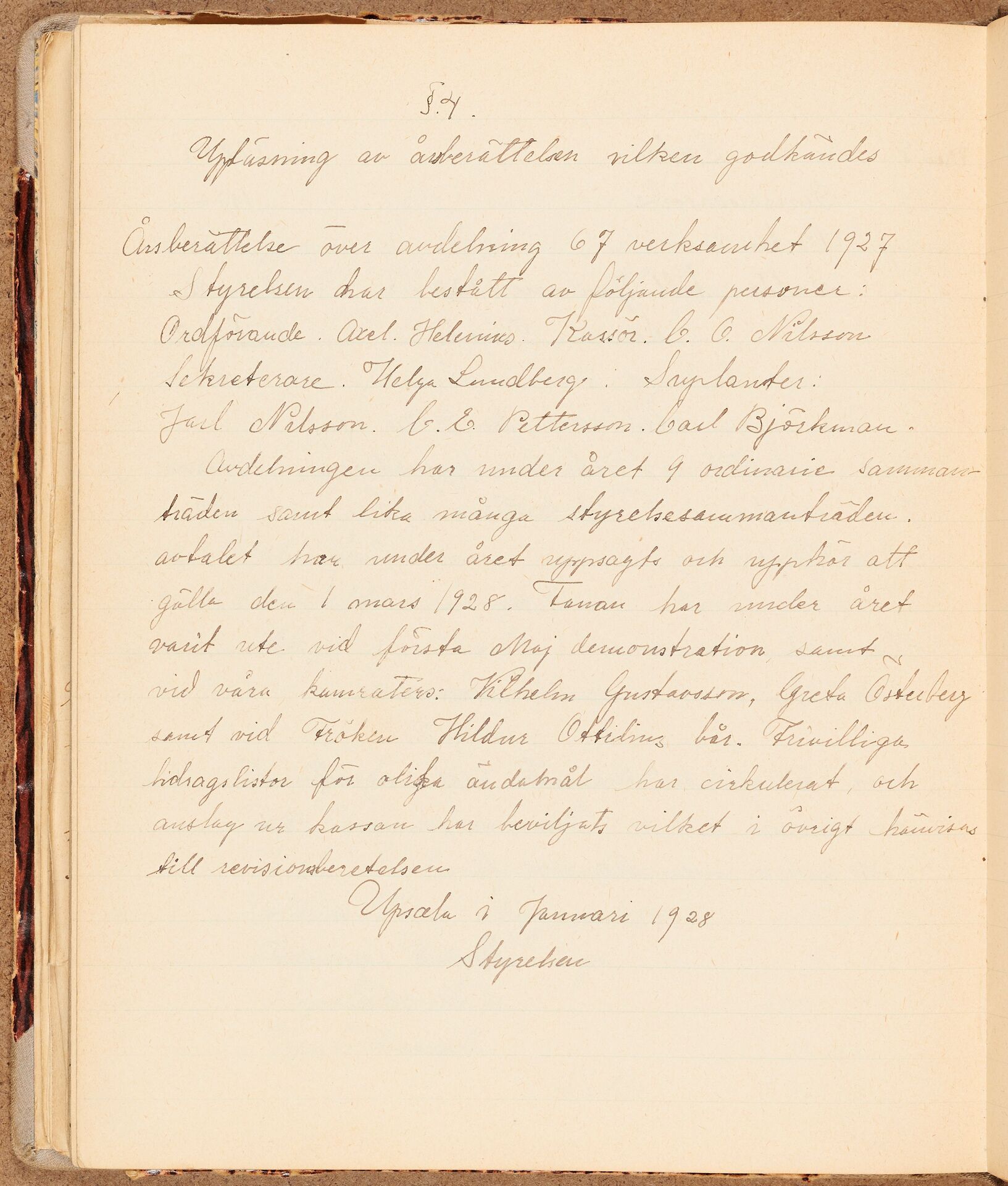 Förenade Förbunden avd 067 sektion Gahns Uppsala - annual report (1927)