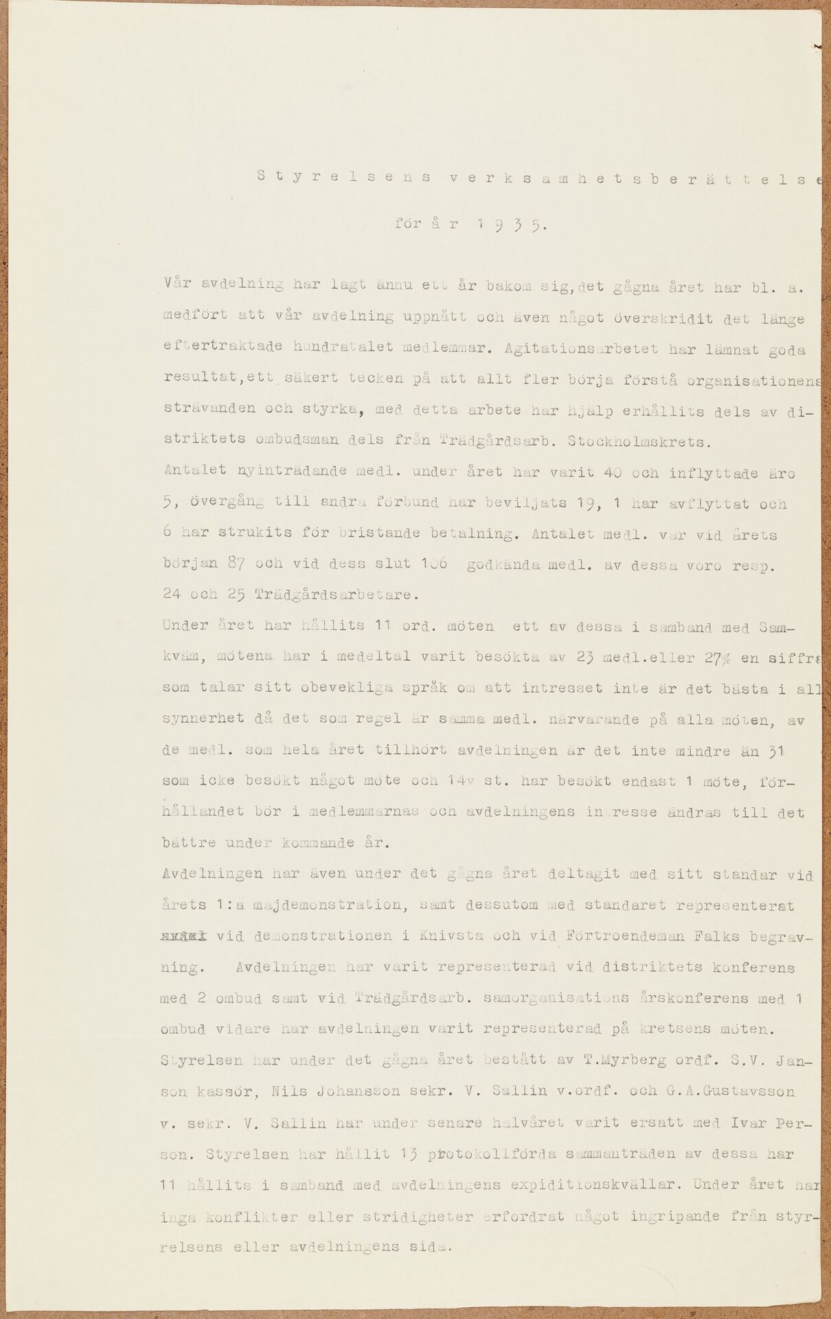 Lantarbetareförbundet avd 047 Uppsalatrakten - annual report (1935)