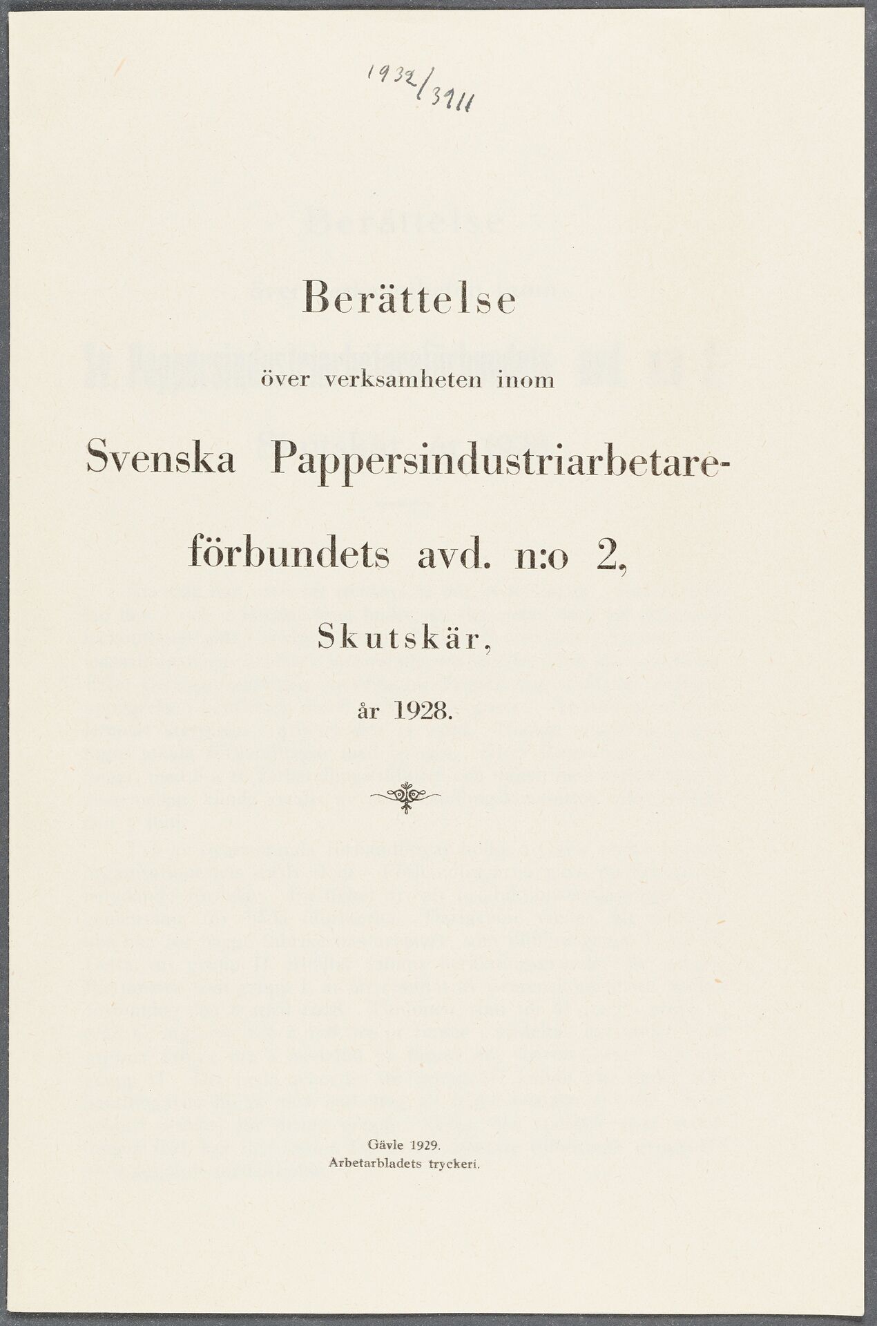 Pappersindustriarbetareförbundet avd 002 Skutskär - annual report (1928)