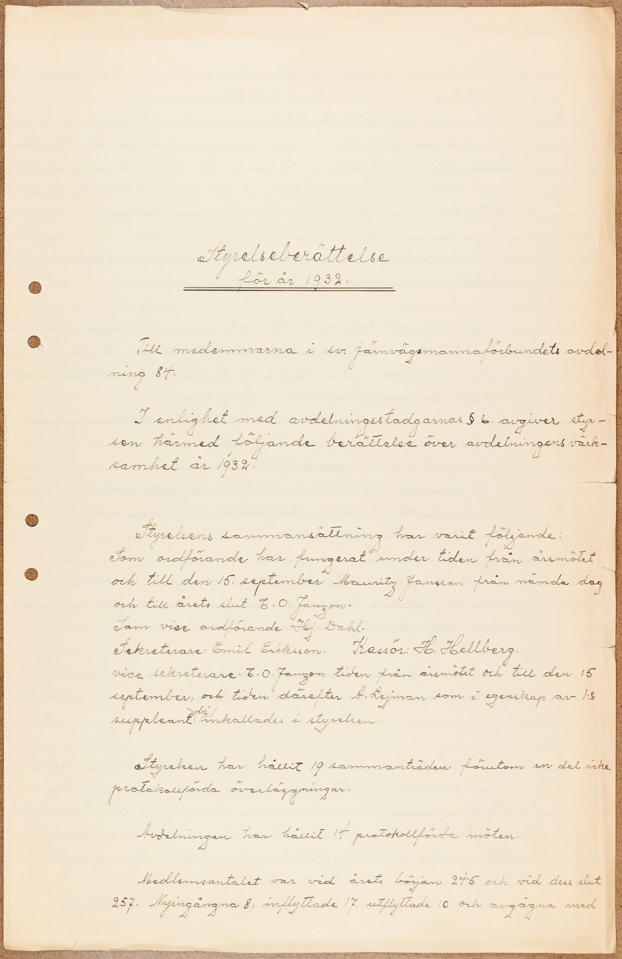 Järnvägsmannaförbundet avd 084 Uppsala - annual report (1932)