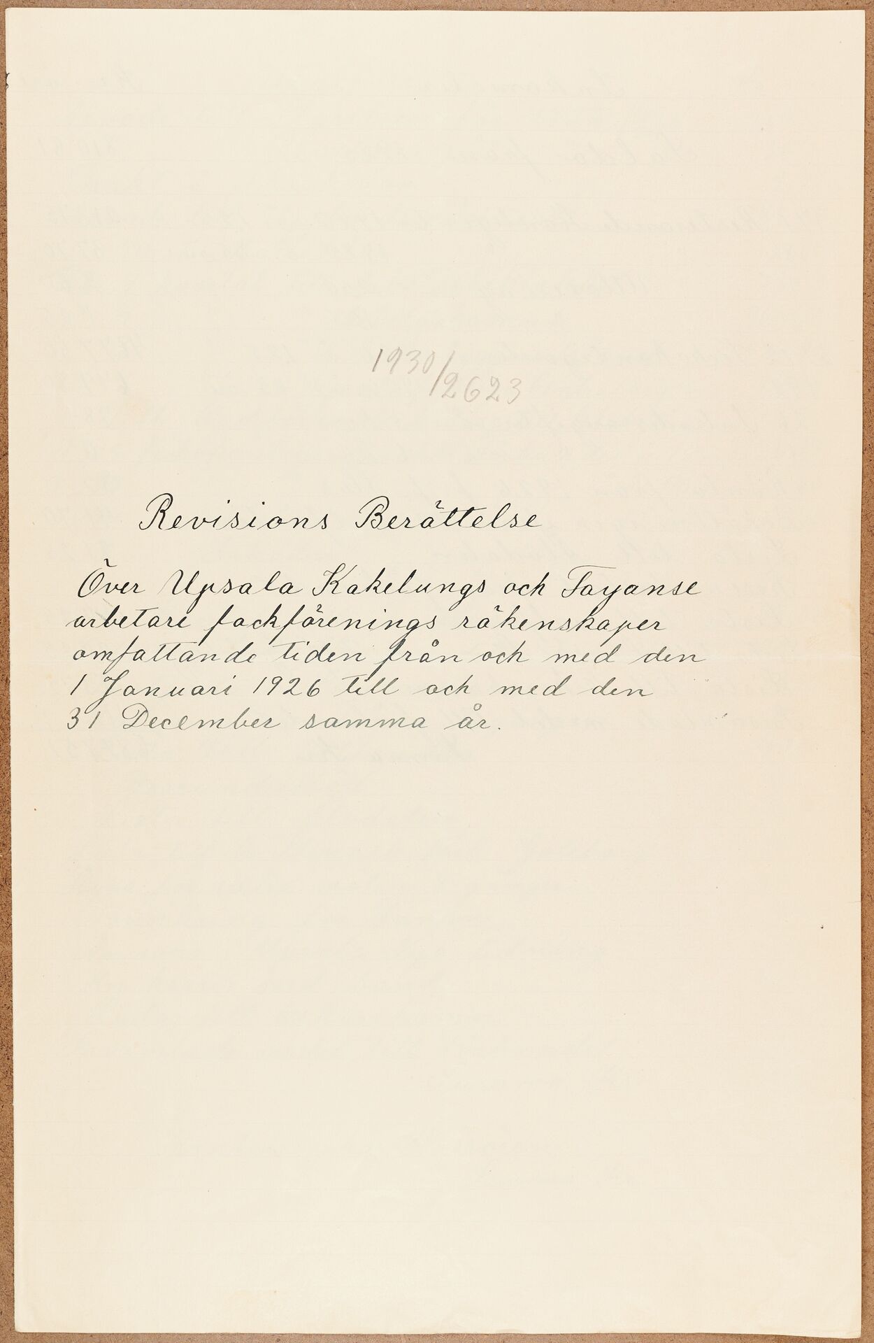Fabriksarbetareförbundet avd 174 Uppsala - financial statement (1926)