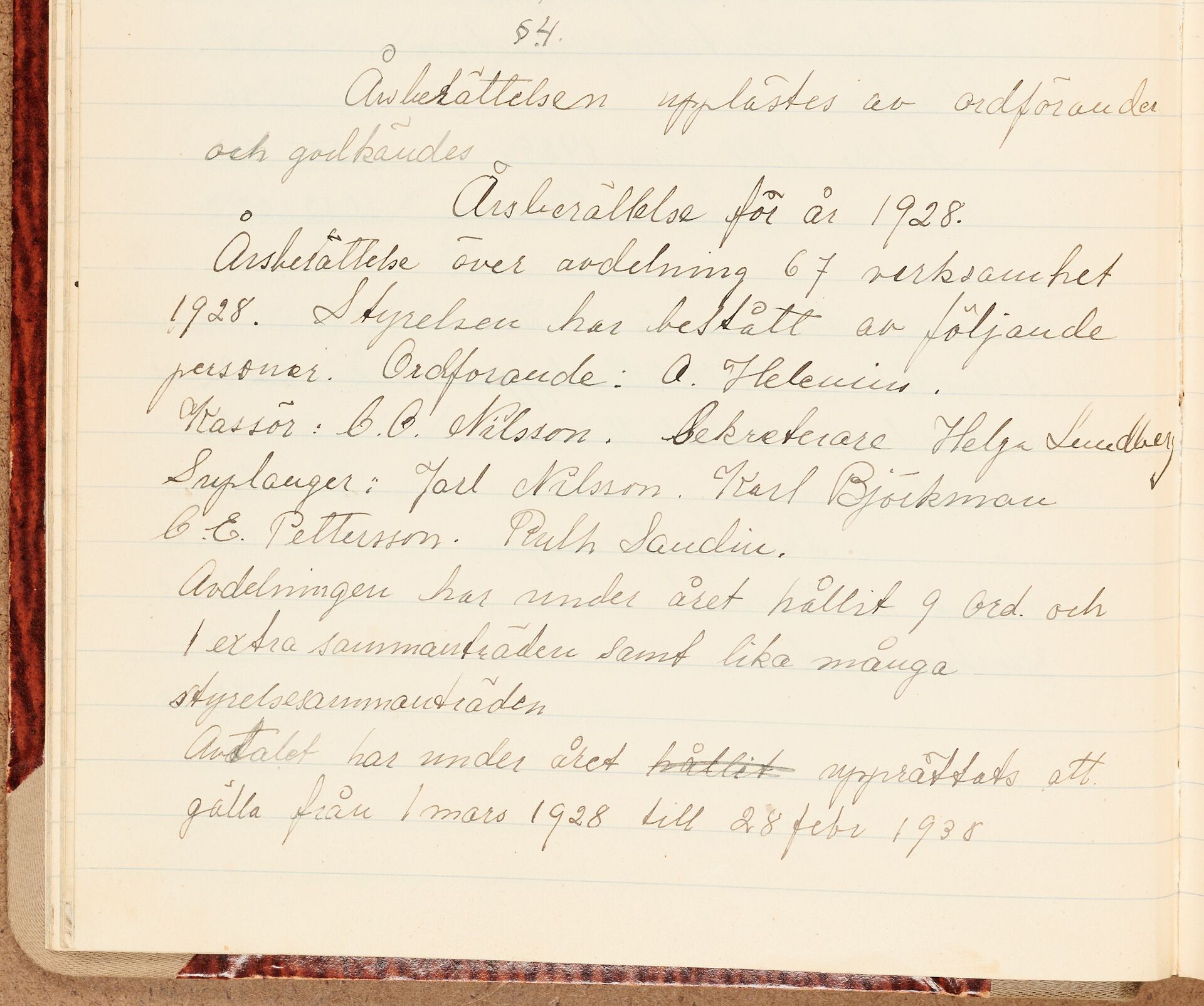 Förenade Förbunden avd 067 sektion Gahns Uppsala - annual report (1928)