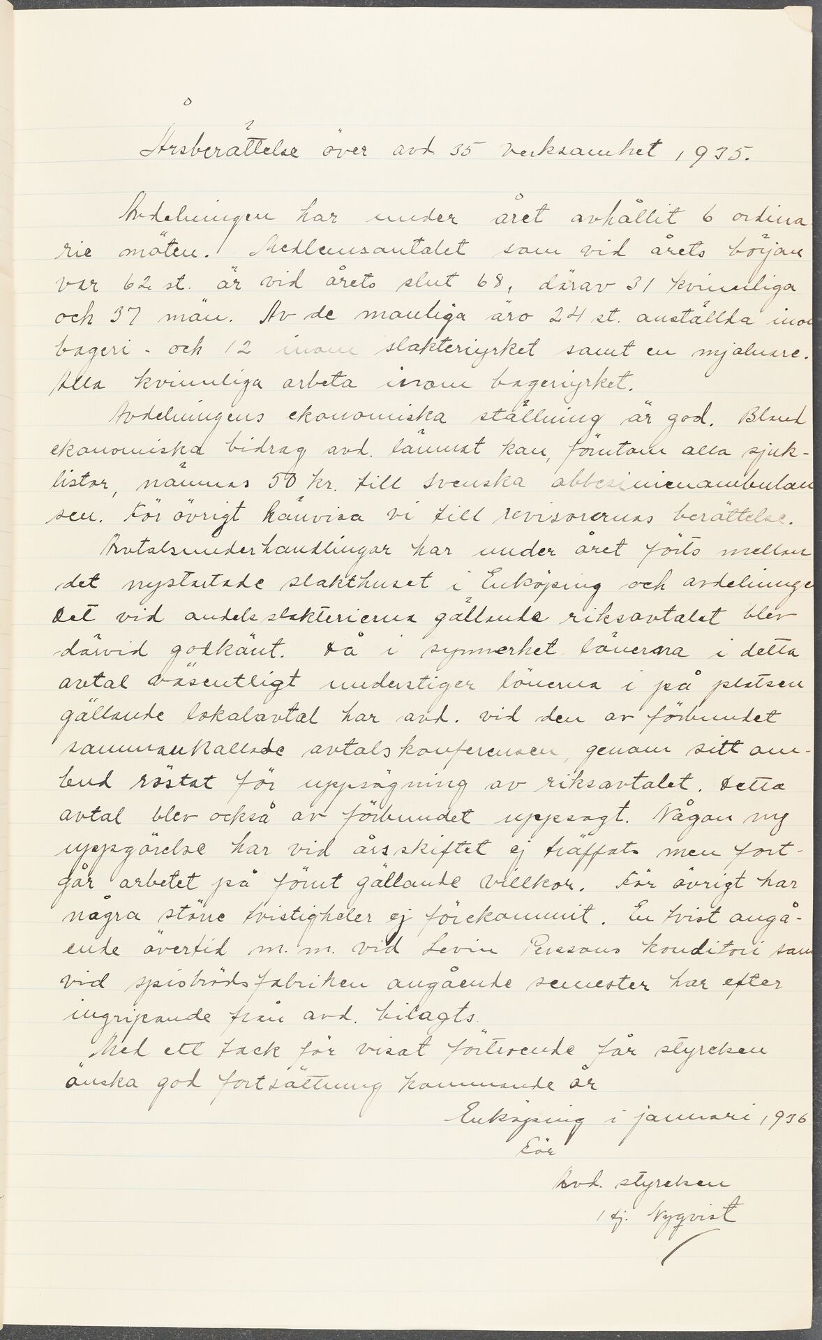Livsmedelsarbetareförbundet avd 035 Enköping - annual report (1935)