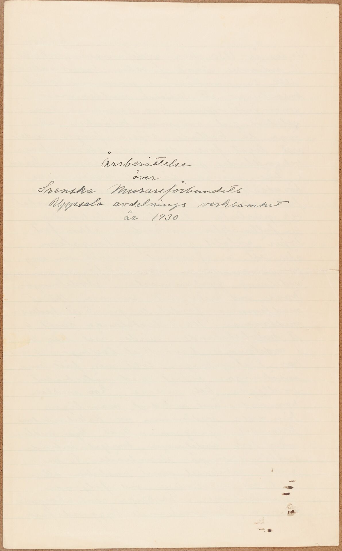 Byggnadsarbetareförbundet avd 025 (Murarna) Uppsala - annual report (1930)