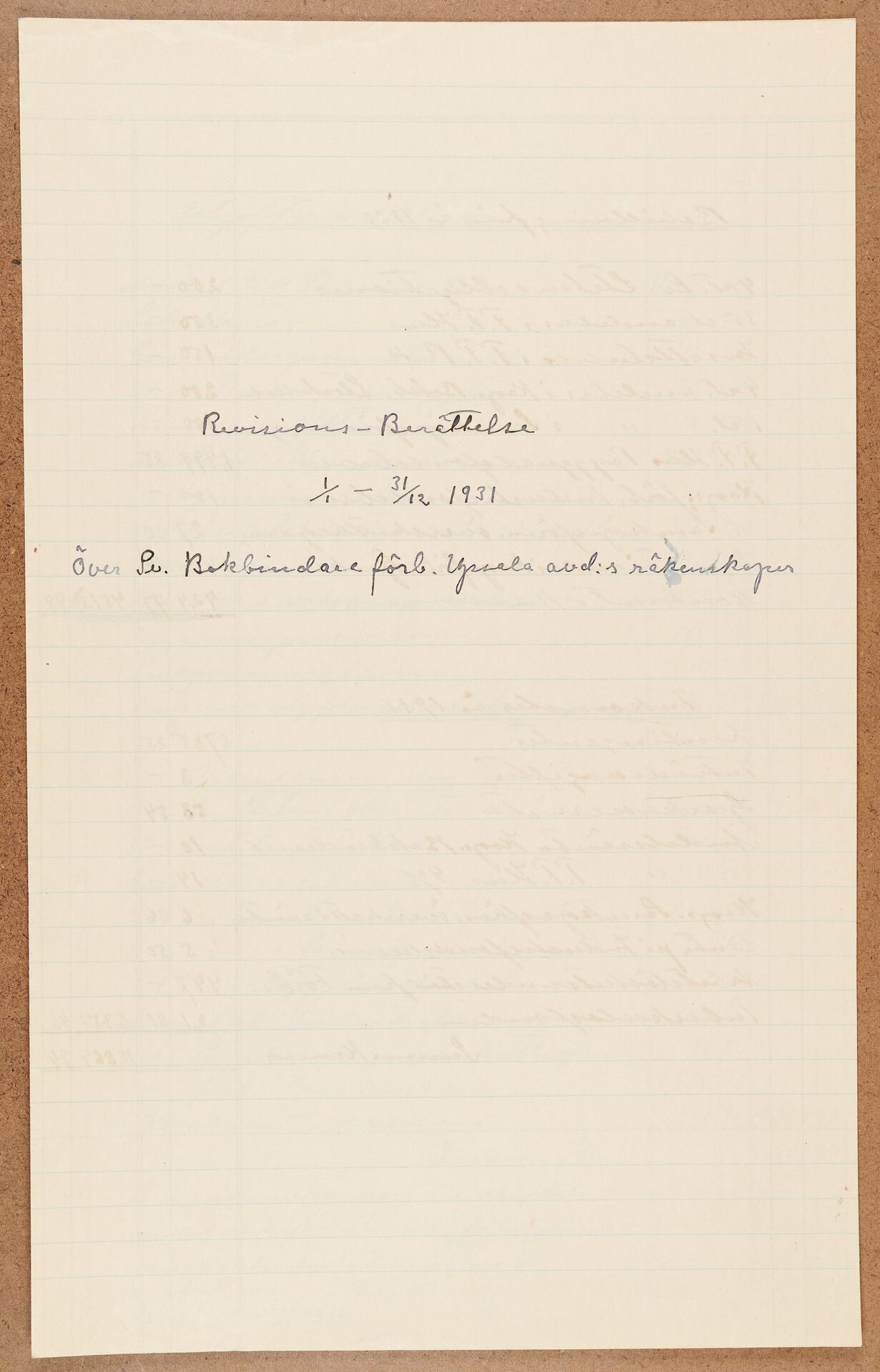 Bokbindareförbundet avd Uppsala - financial statement (1931)