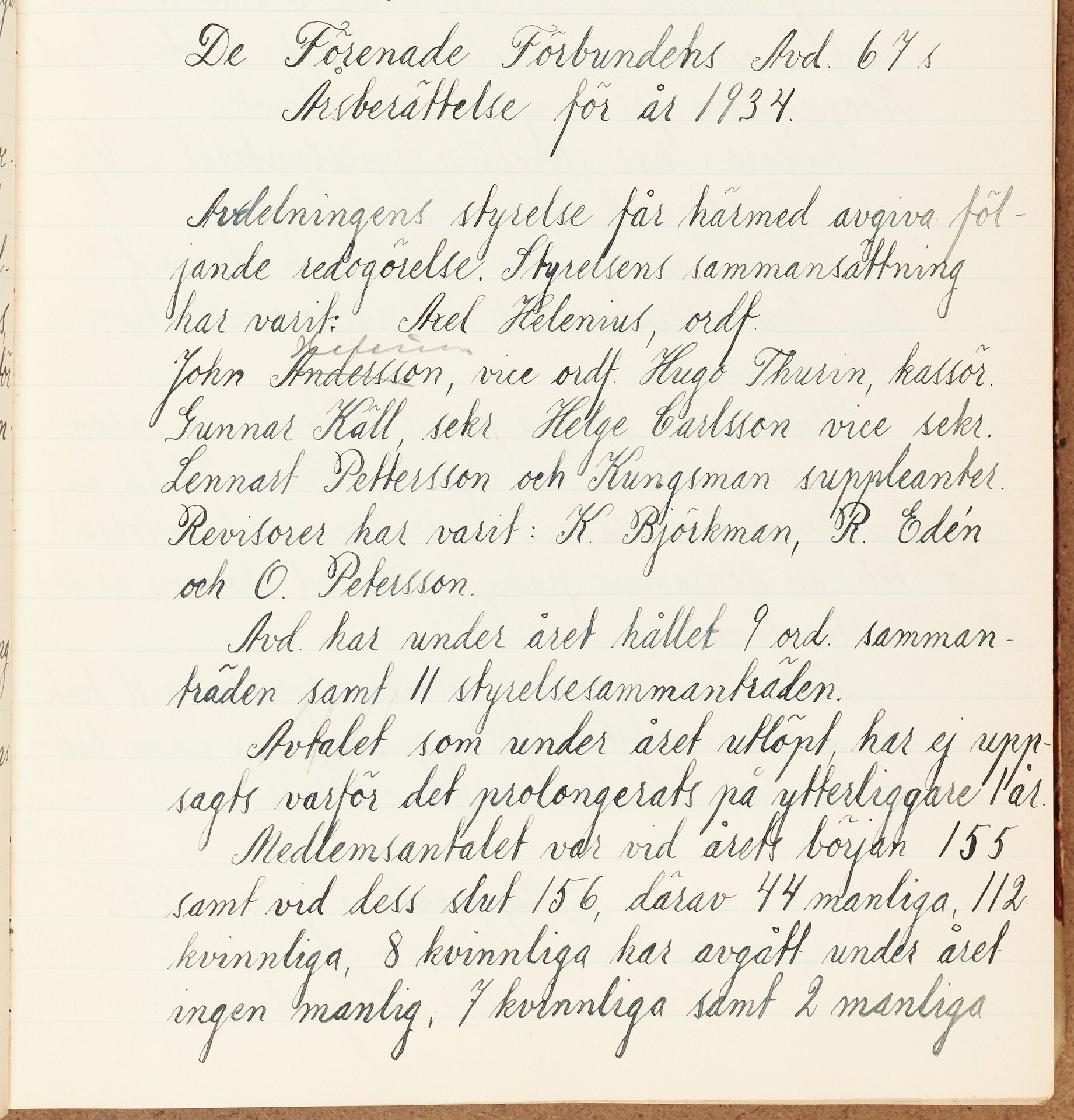 Förenade Förbunden avd 067 sektion Gahns Uppsala - annual report (1934)