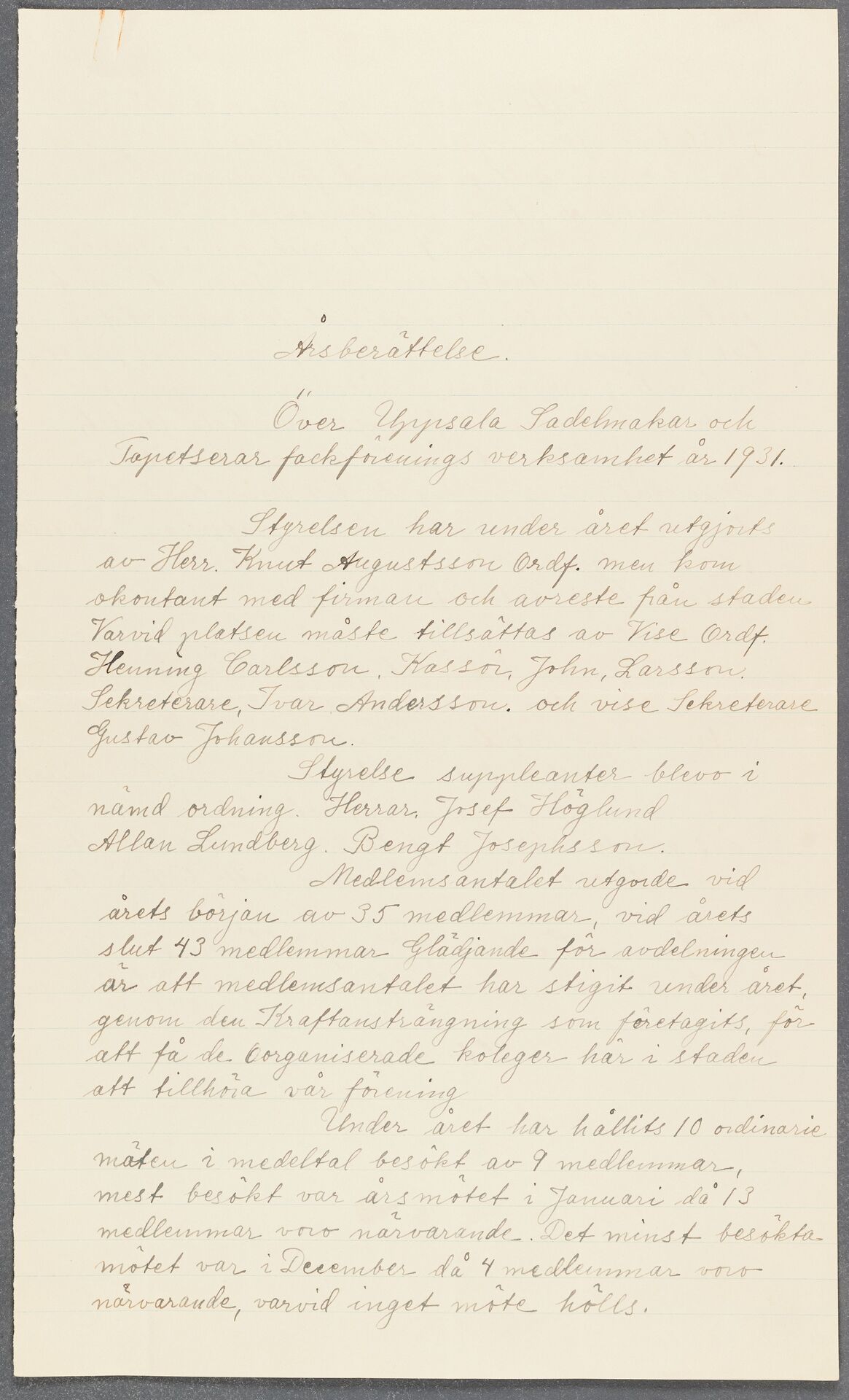 Sadelmakare- och Tapetserareförbundet avd 007 Uppsala - annual report (1931)