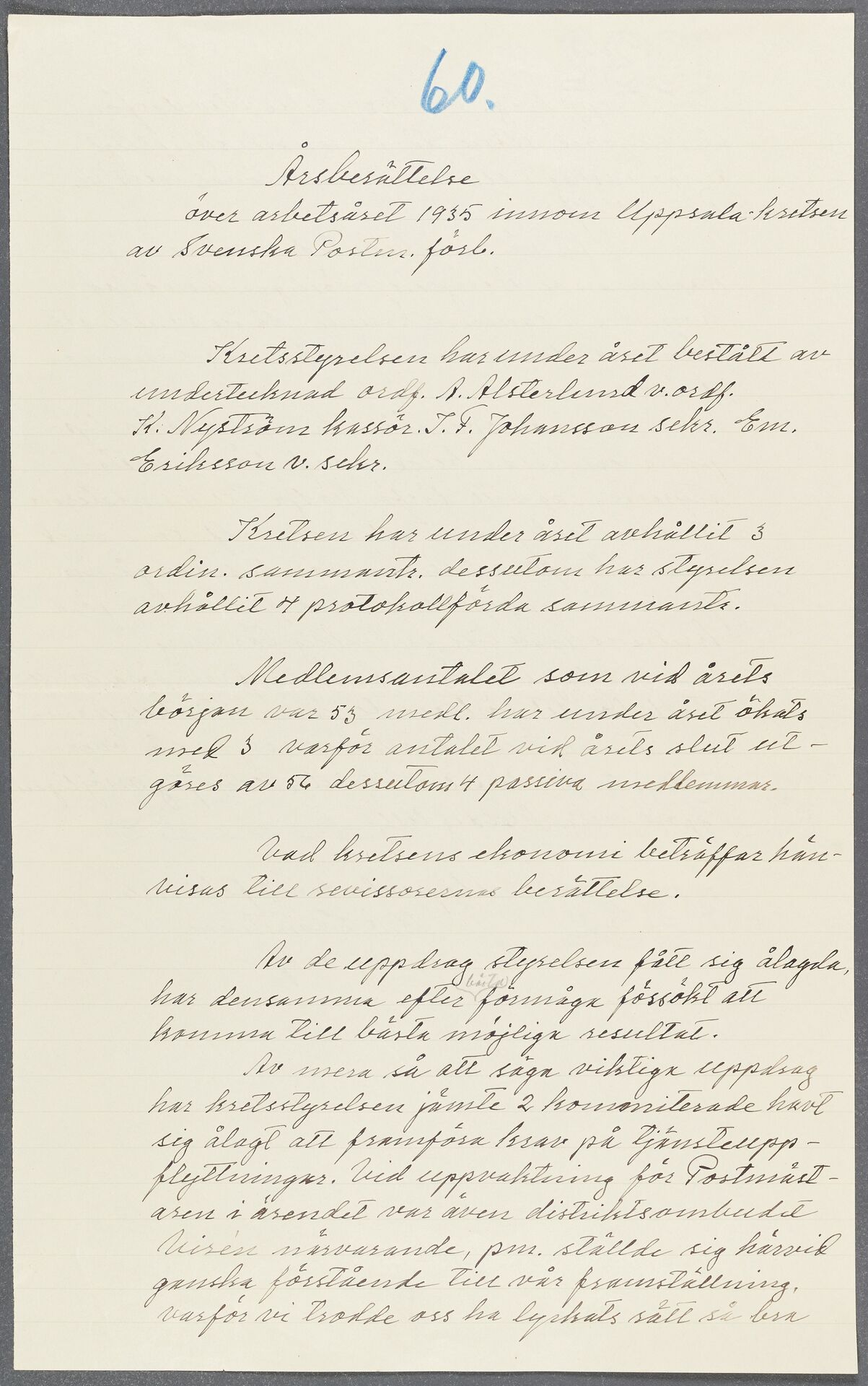 Postmannaförbundet avd 015 Uppsala - annual report (1935)