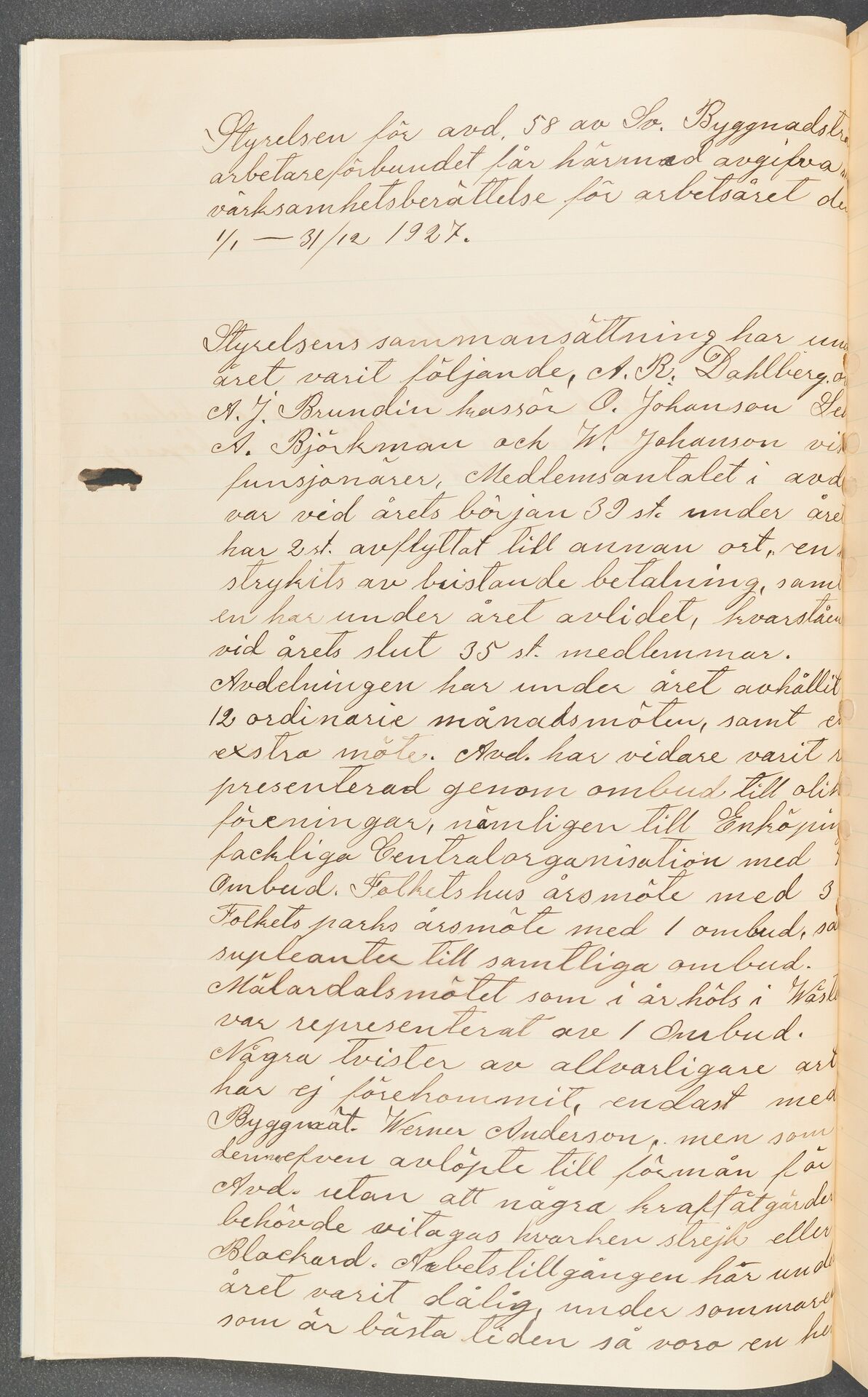 Byggnadsträarbetareförbundet avd 058 Enköping - annual report (1927)