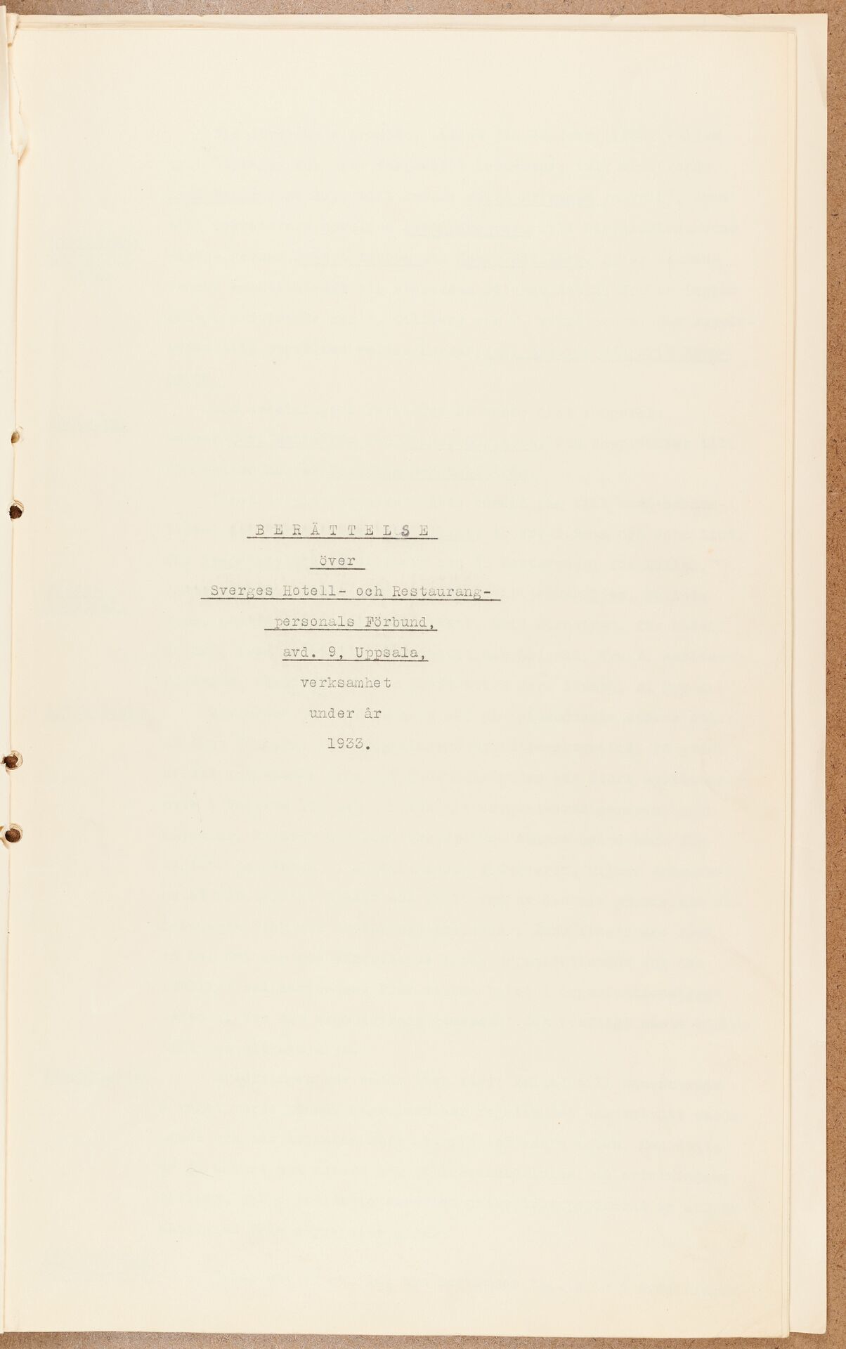 Hotell- och Restauranganställdas förbund avd 9 Uppsala sektion 9 Uppsala - annual report (1933)