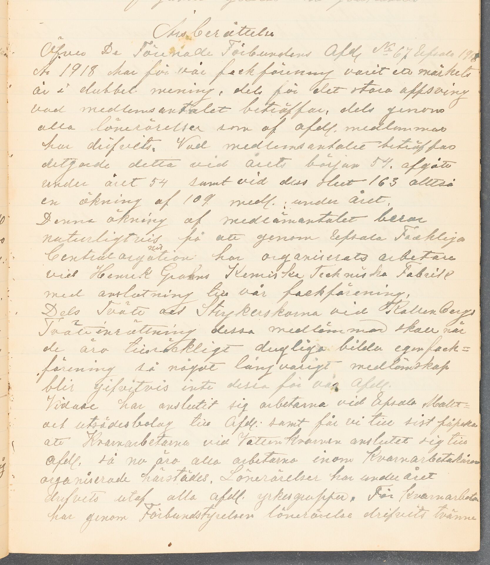 Kemisk-Tekniska Kvarn- och Läderarbetareförbundet avd 067 Uppsala - annual report (1918)