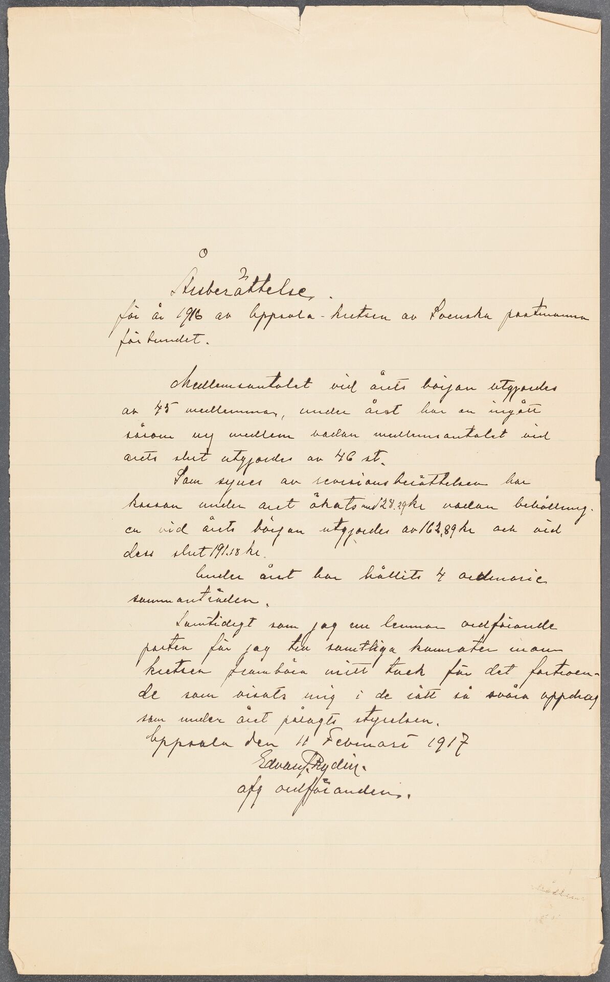 Postmannaförbundet avd 015 Uppsala - annual report (1916)