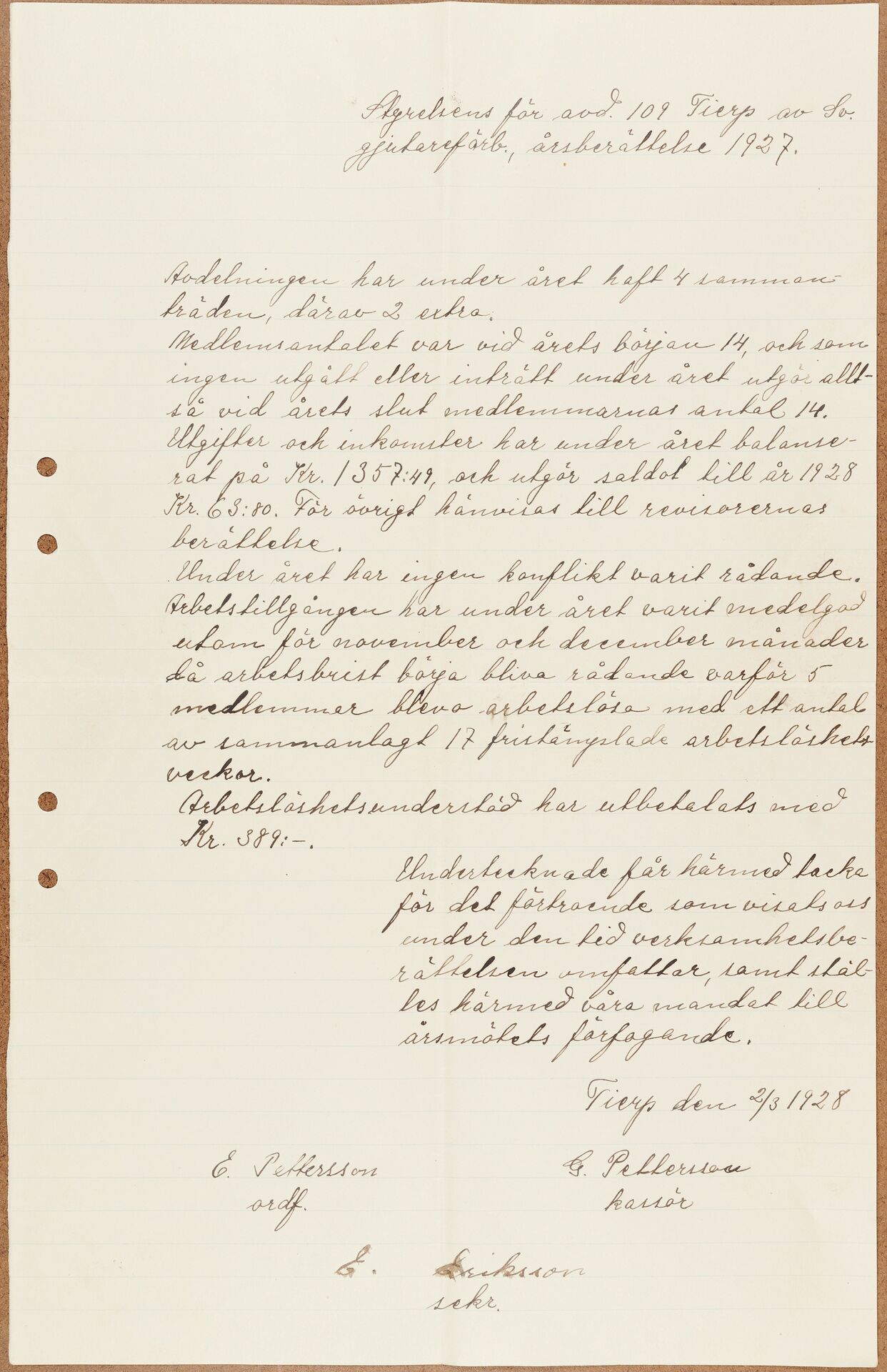 Gjutareförbundet avd 109 Tierp - annual report (1927)