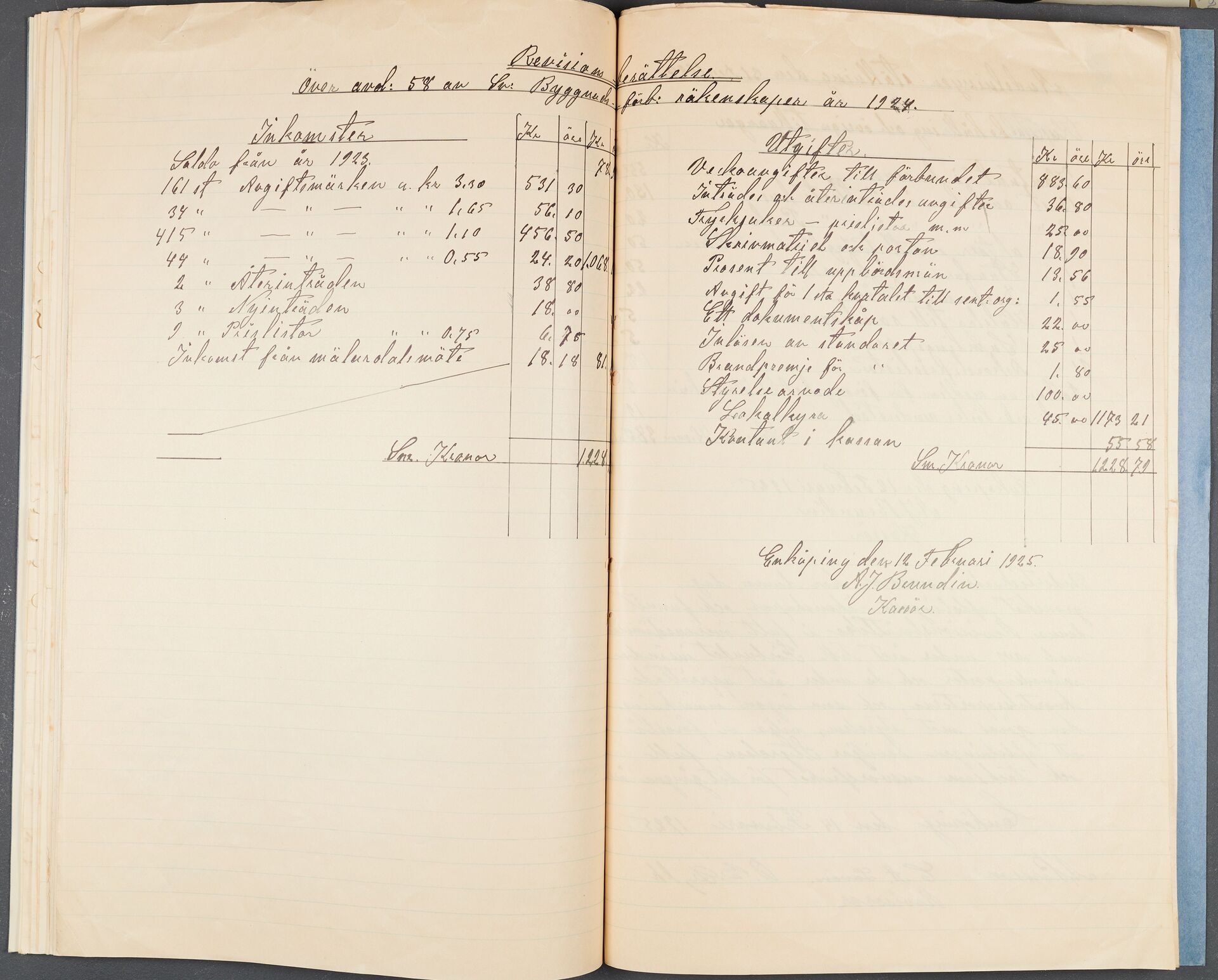 Byggnadsträarbetareförbundet avd 058 Enköping - financial statement (1924)