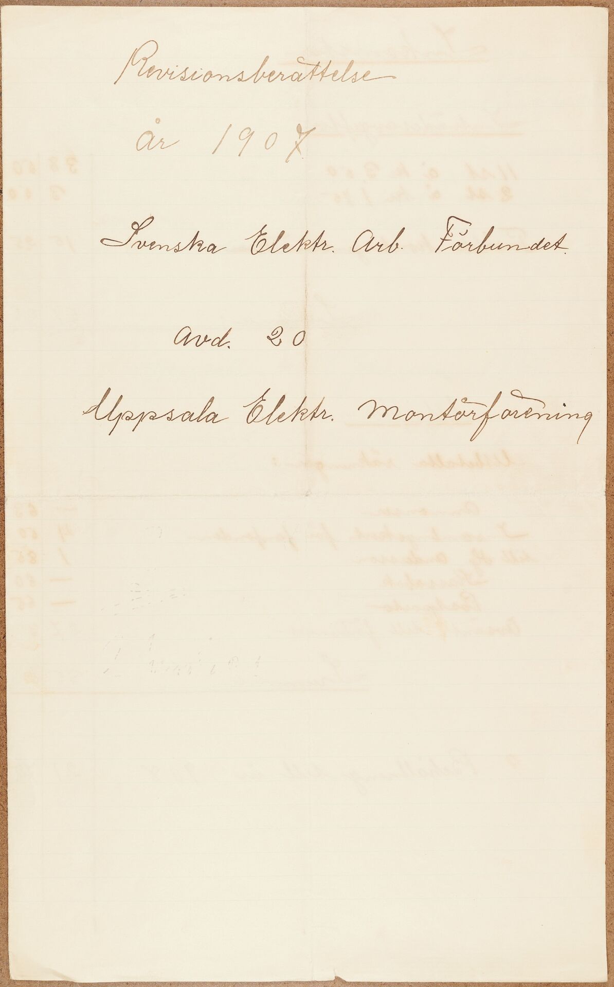 Elektrikerförbundet avd 020 Uppsala - financial statement (1907)