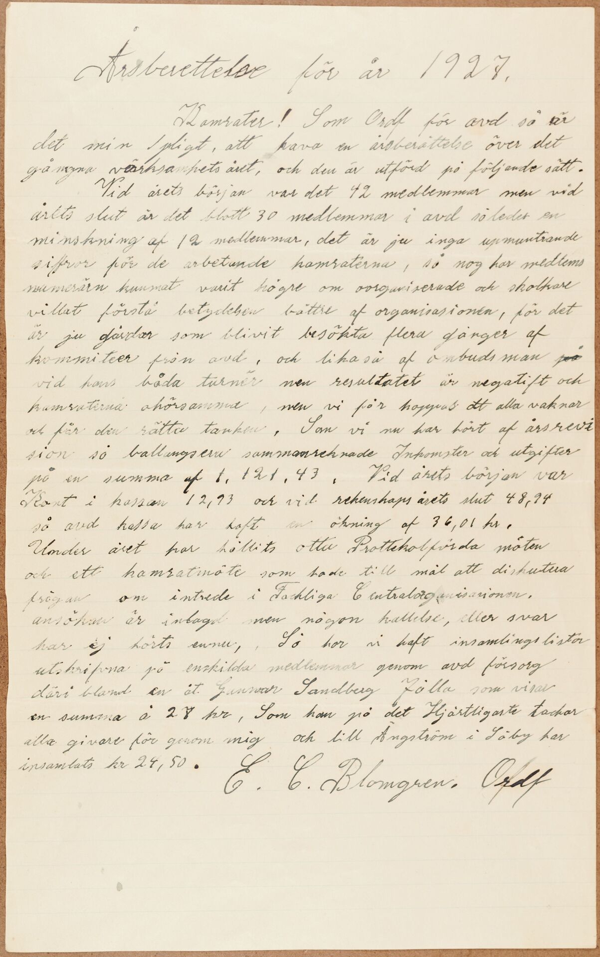 Lantarbetareförbundet avd 047 Uppsalatrakten - annual report (1927)