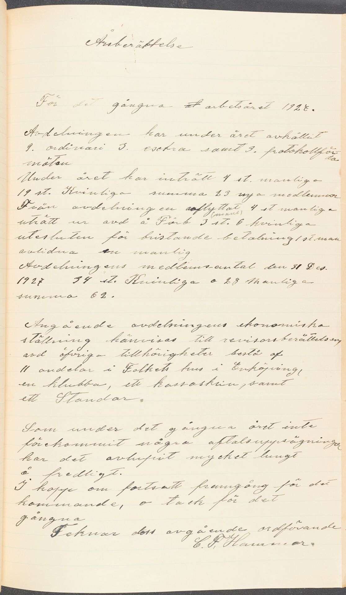 Livsmedelsarbetareförbundet avd 035 Enköping - annual report (1927)