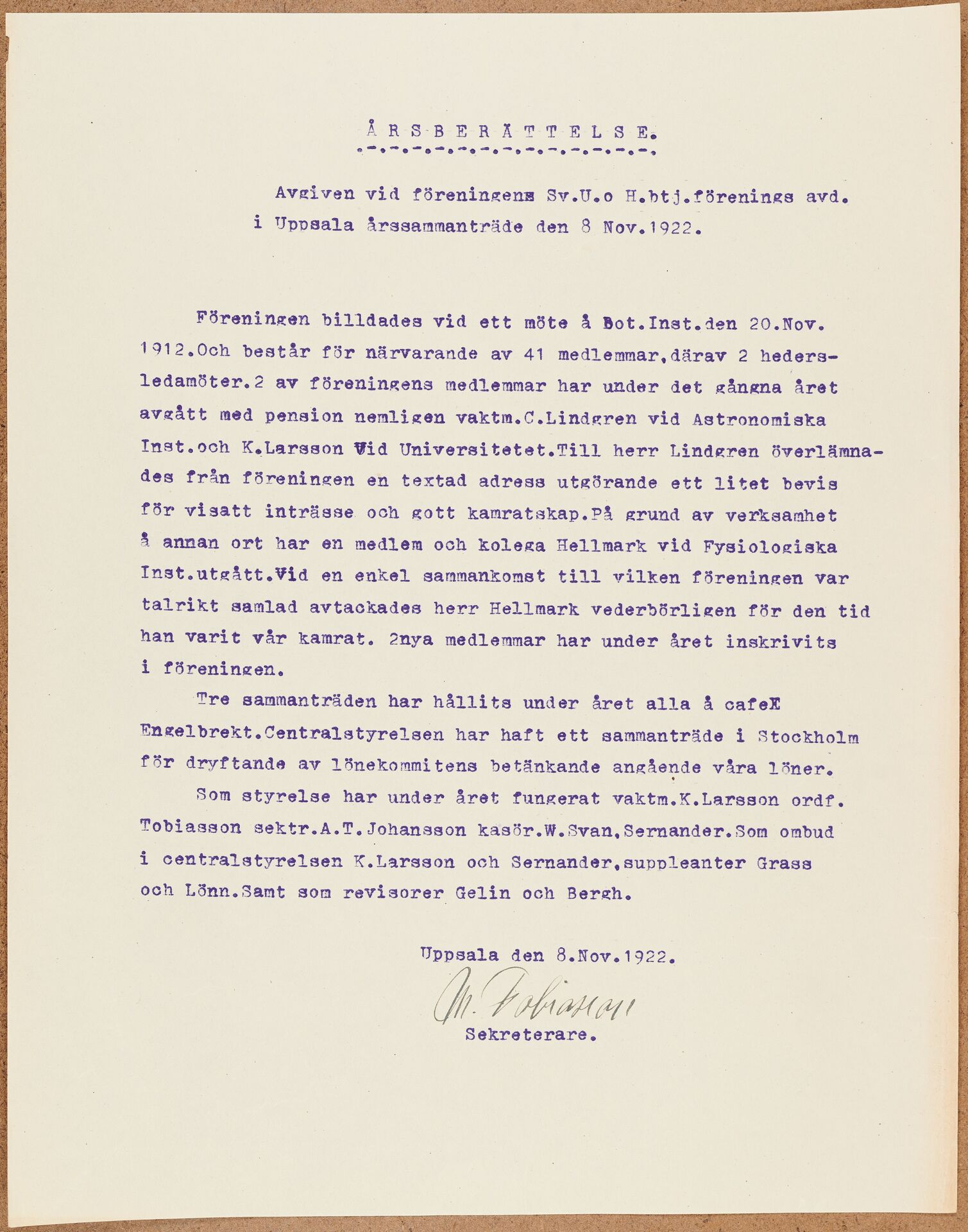 Akademis Betjänte Uppsala - annual report (1922)