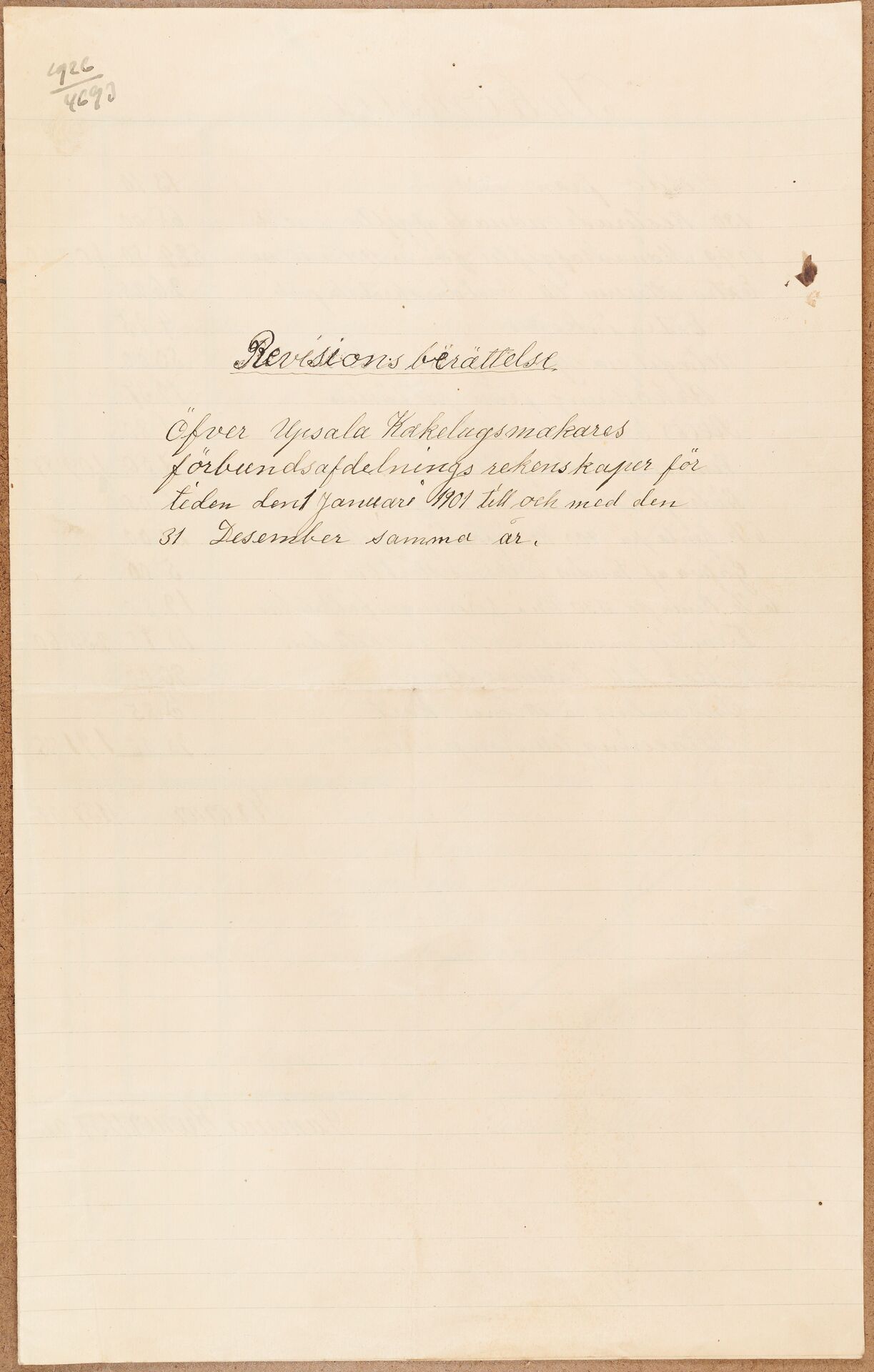 Fabriksarbetareförbundet avd 174 Uppsala - financial statement (1901)