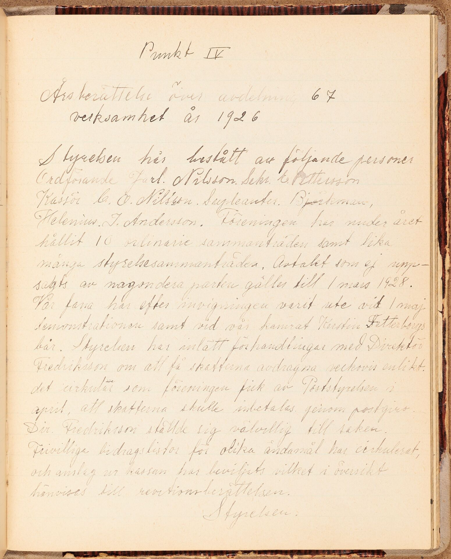 Förenade Förbunden avd 067 sektion Gahns Uppsala - annual report (1926)