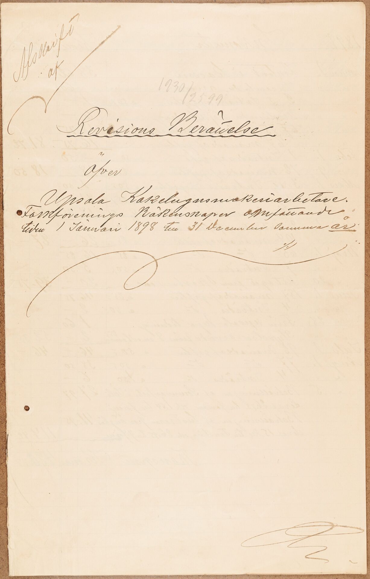Fabriksarbetareförbundet avd 174 Uppsala - financial statement (1898)