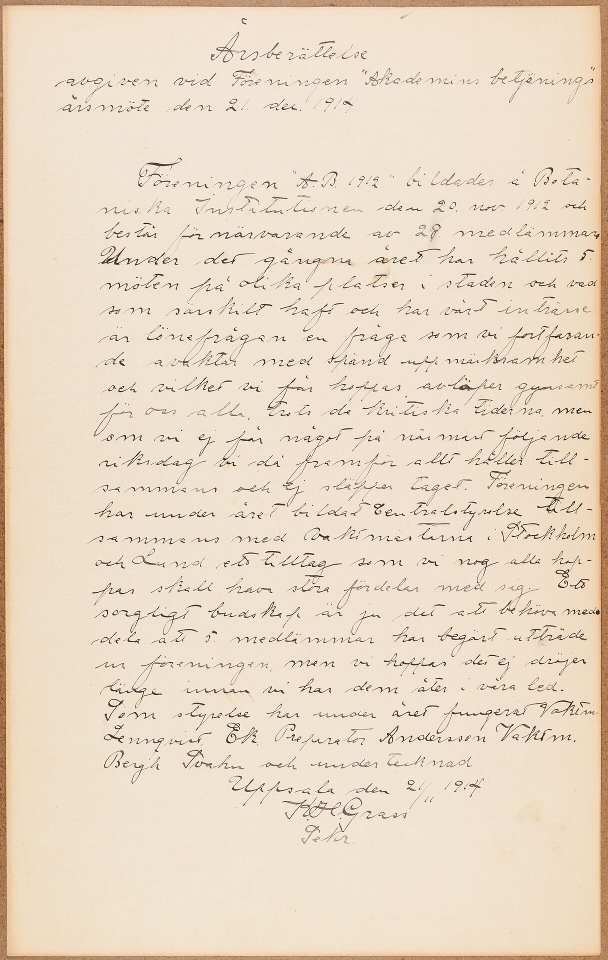 Akademis Betjänte Uppsala - annual report (1914)